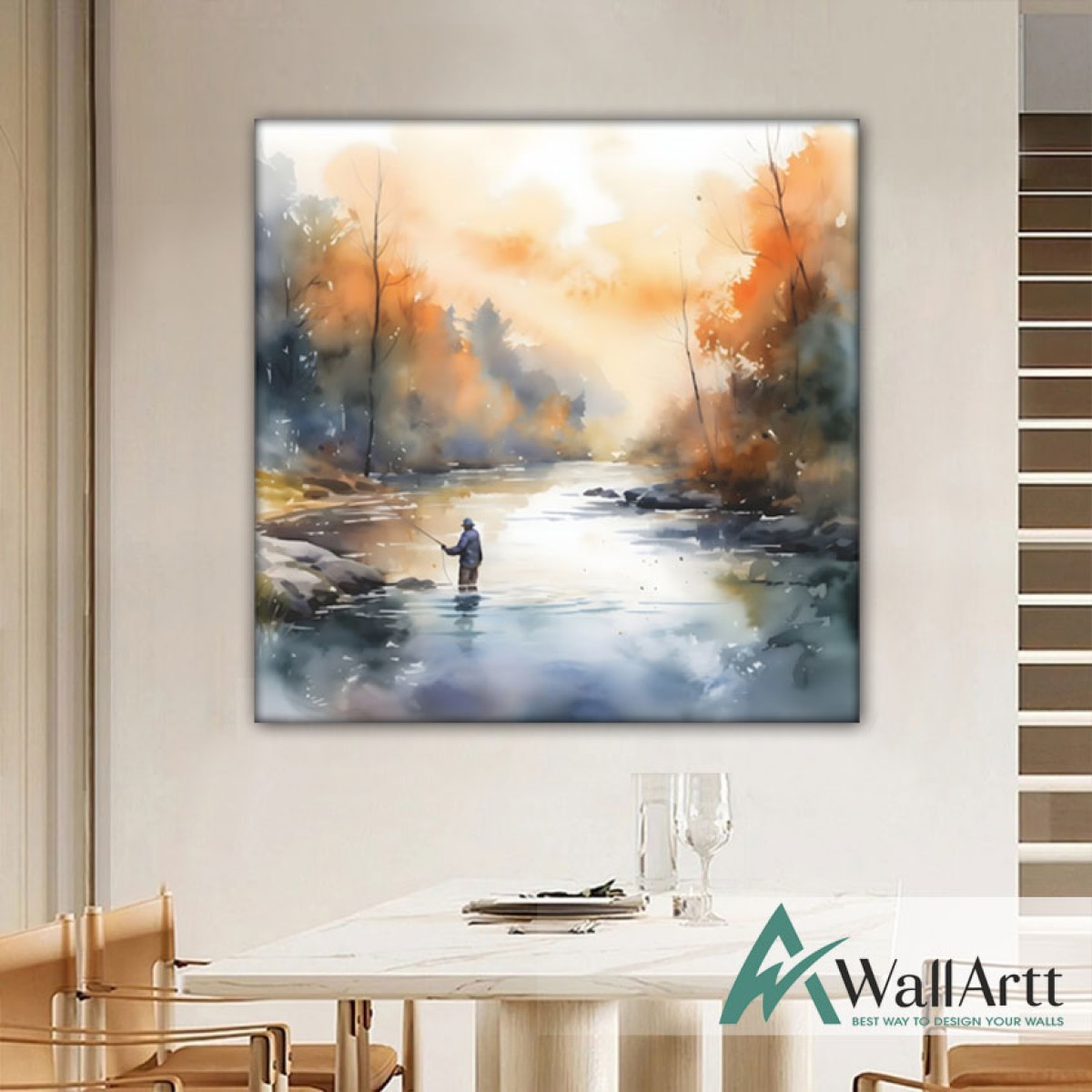 Lonely Fisherman Textured Partial Oil Painting - Wall Art